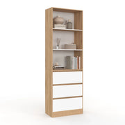 IDMarket - CARLA Libreria a 3 livelli con 3 cassetti bianchi ed effetto legno H.190 cm