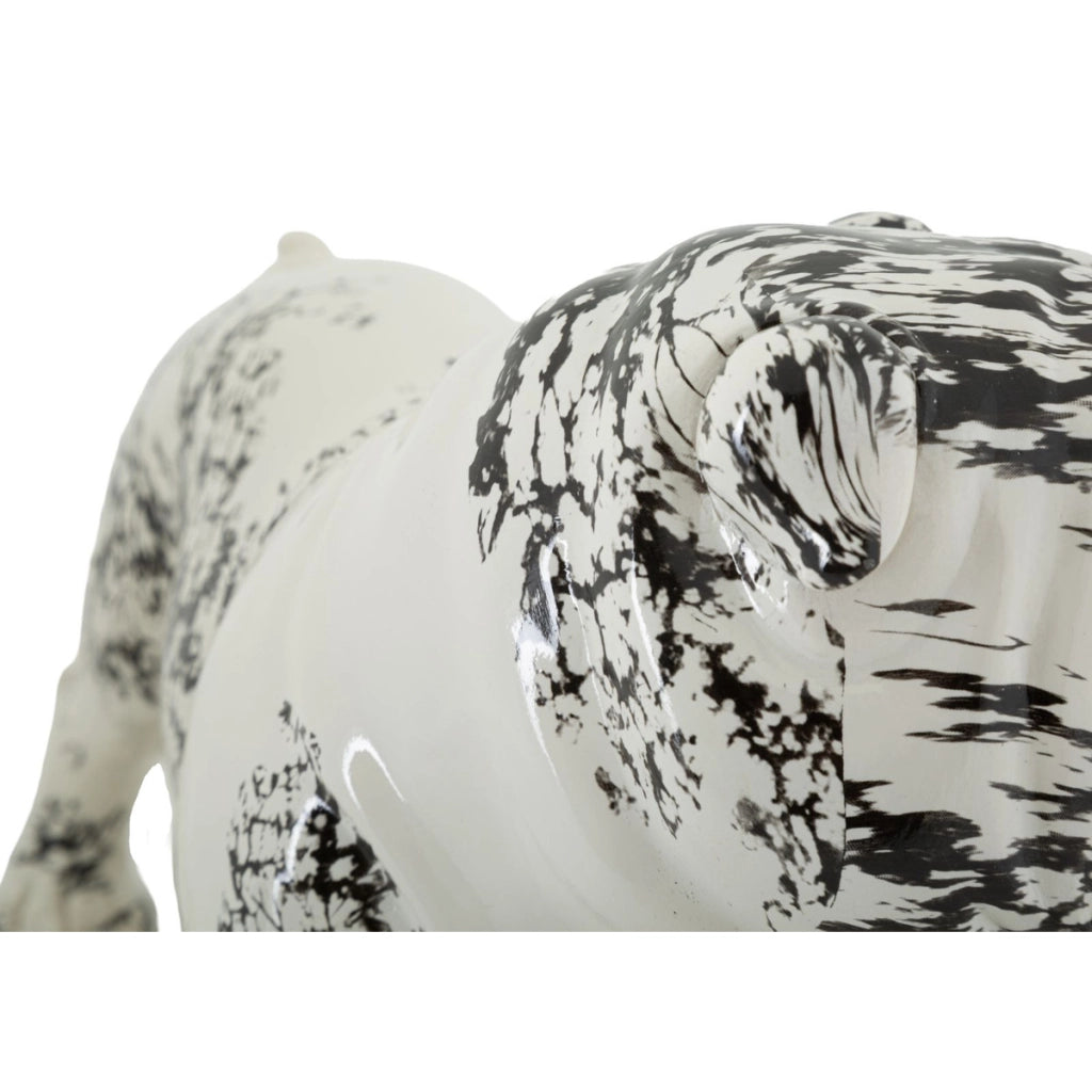 Scultura Bulldog decorativa in poliresina bianco e nero