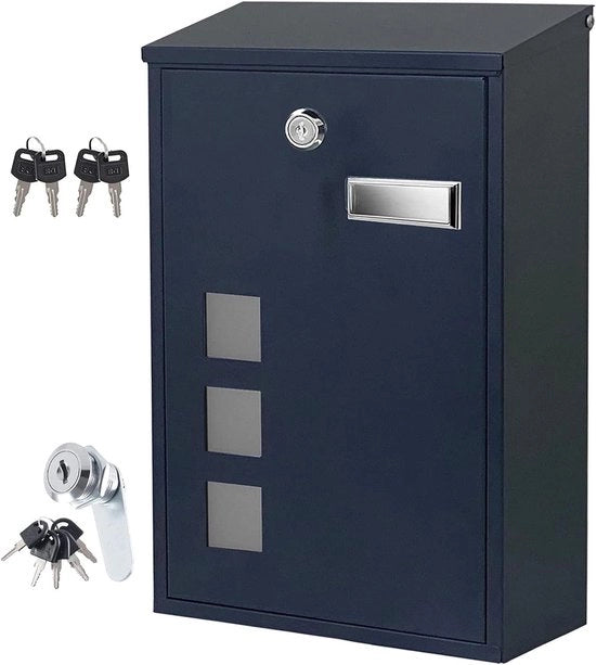 Borsa postale in acciaio inox verniciato con serratura e coperchio - Finestra di osservazione - Grigio antracite - Spazio per nome