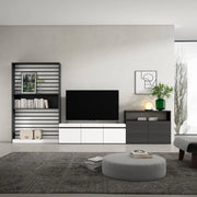 Mobile TV, Soggiorno, 360x35x186cm, Per TV fino a 65", Set di mobili, Bianco e nero RF3185