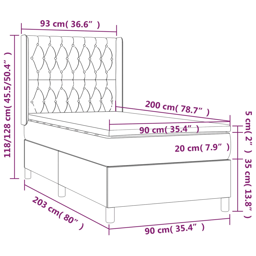 Letto a Molle Materasso e LED Grigio Scuro 90x200 cm in Tessuto cod mxl 62887