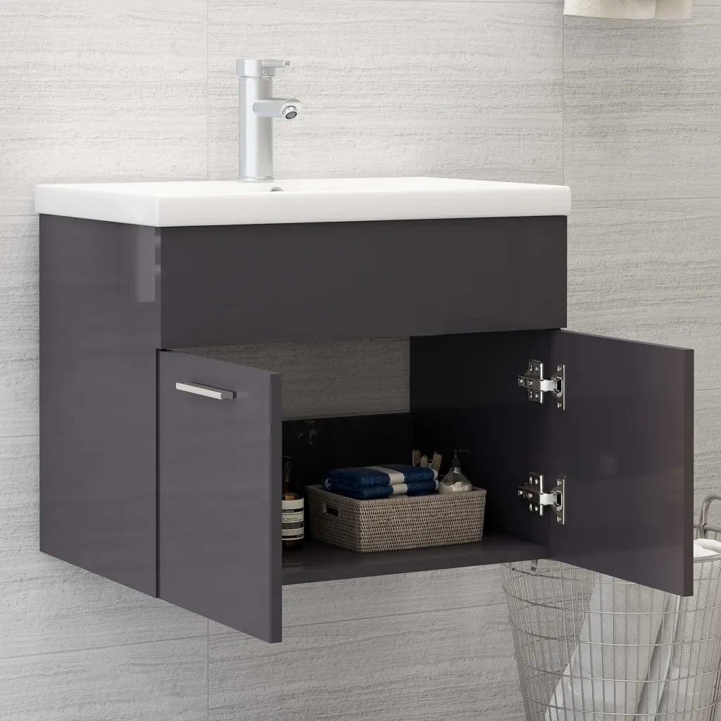 Mobile Bagno con Lavabo Integrato Grigio Lucido in Truciolato 3070828
