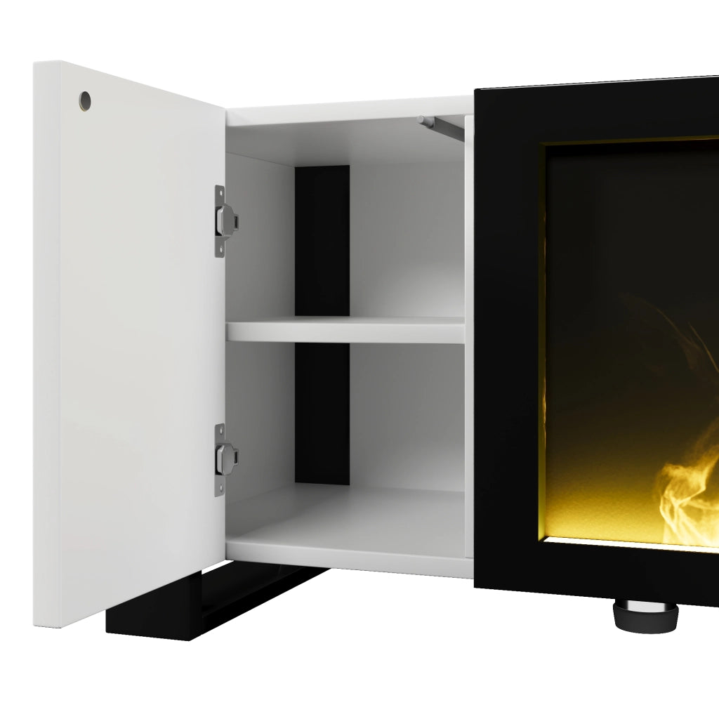 Mobile TV 165x55x32 cm; camino elettrico decorativo; pannello truciolare; bianco e nero