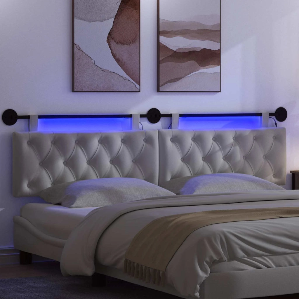 Testiera sospesa Con luce LED Bianco Tessuto