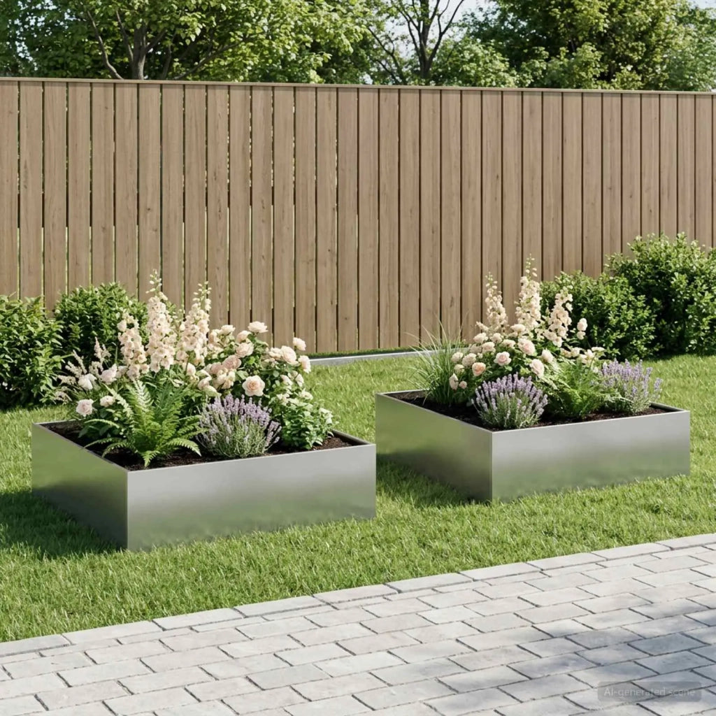 Vaso da giardino 2 pz Argento 80 x 80 x 30 cm Acciaio zincato 8005075