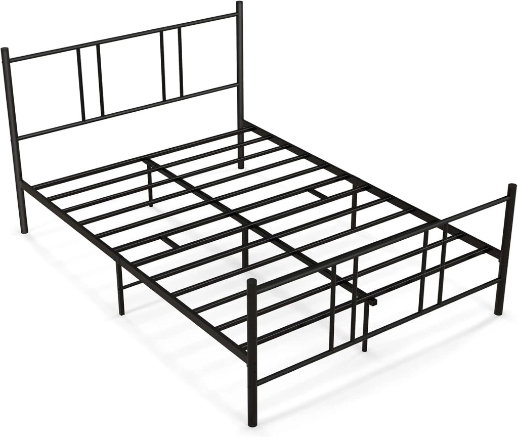 Struttura Letto 140 x 200 cm in Metallo con Testiera e Pediera, Spazio di Archiviazione Sotto al Letto per Adulti, Stile Rustico Moderno Nero, Carico Massimo 300 kg (160_x_200_cm)