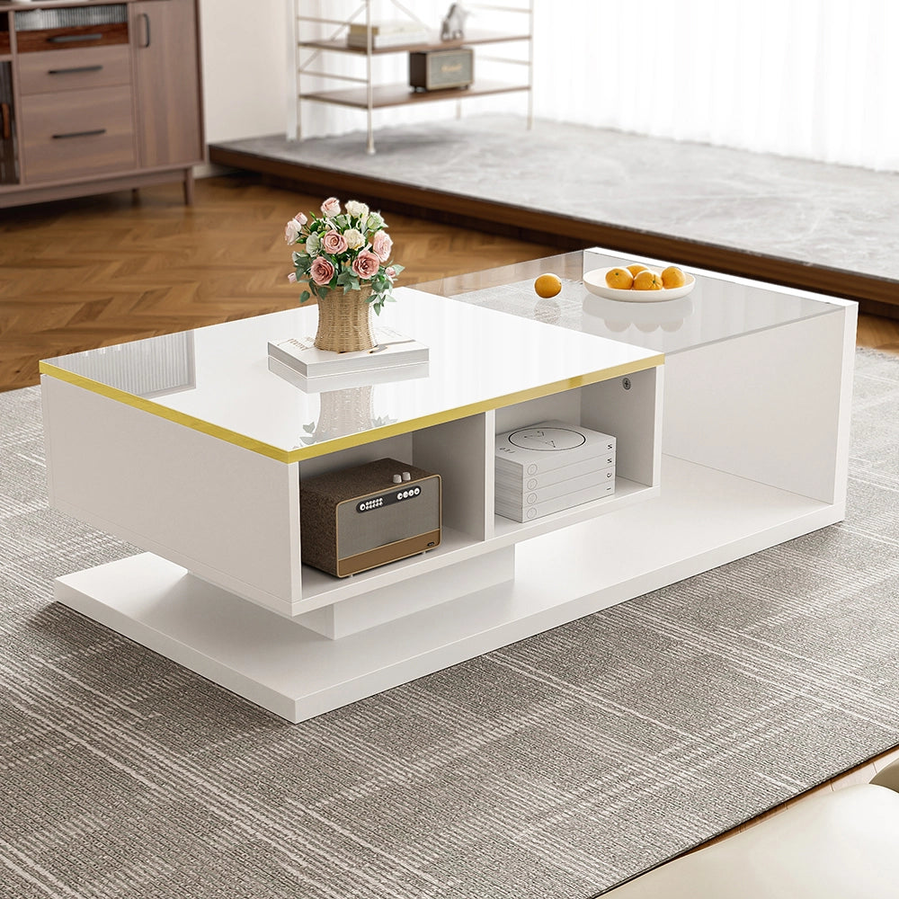 Tavolino-Xylo-100cm bianco vetro effetto LED