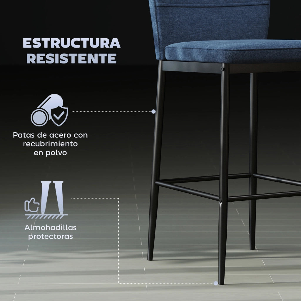 Set di 2 sgabelli alti ¨C Minimal ¨C velluto blu patte acciaio 41x52x97 cm