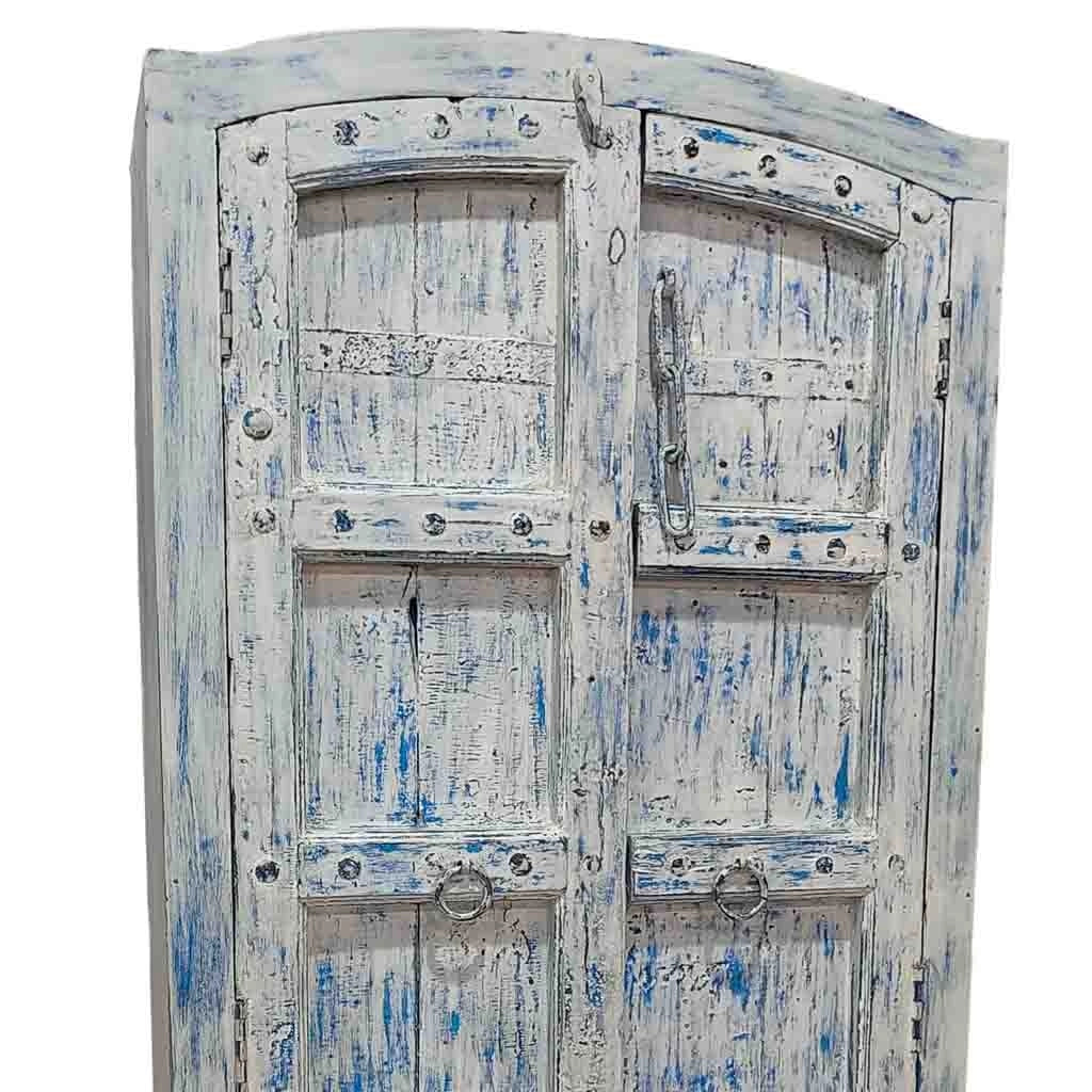 Credenziale artigianale in legno blu 96x42x206h cm