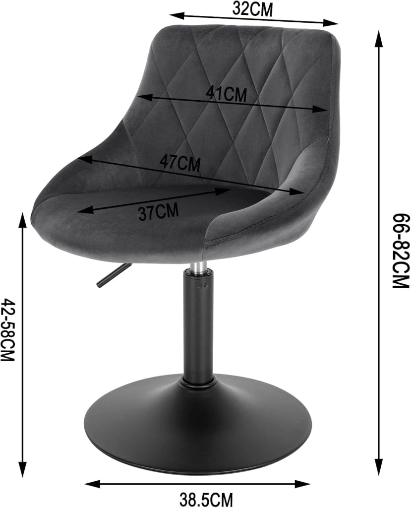 Casa Sedia Alta per Cucina con Schienale in Velluto, senza Poggiapiedi, l'altezza può essere regolata tra 42-58 cm, Grigio Scuro, BH242dgr-1