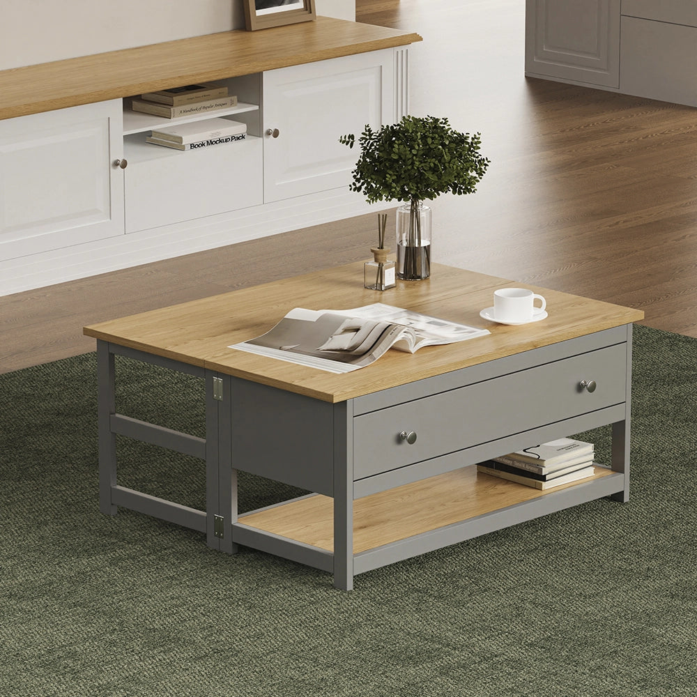 Vicco Tavolino salotto Antracite/quercia 100 x 40 cm estensibile