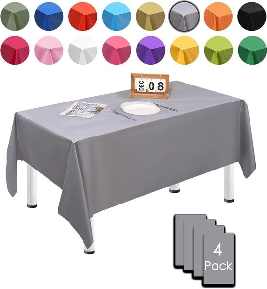 Set da tovaglie da tavolo per esterni, 4 pezzi, 137cm x 274cm, rettangolari, argentati, impermeabili e resistenti alle macchie, ideali per feste di compleanno, matrimoni, Natale, feste per bambini, cucine, giardini e feste.