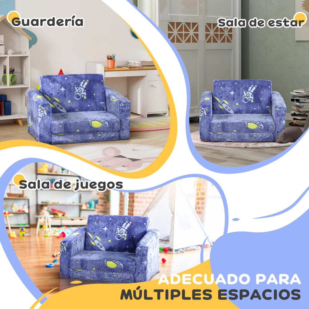 Divano letto per bambini 2 in 1 ¨C zephmum ¨C Tessuto, blu, cuscini lavabili