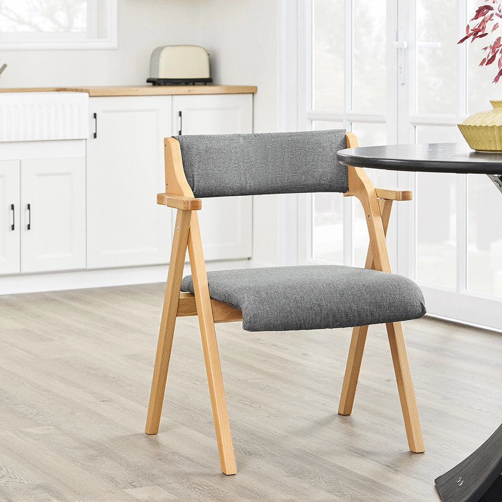 SoBuy Sedia Pieghevole in Legno con Cuscino – Sedie Giardino Pieghevoli e Sedie Impilabili da Interno, Sedia da Giardino Pieghevole per Ufficio Ospiti, Cucina o Balcone, Colore Grigio FST98-HG