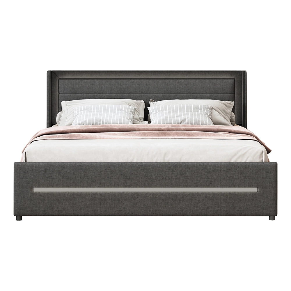 Letto imbottito con LED colorati - Xylo - 160x200 cm - Grigio - Con 4 cassetti