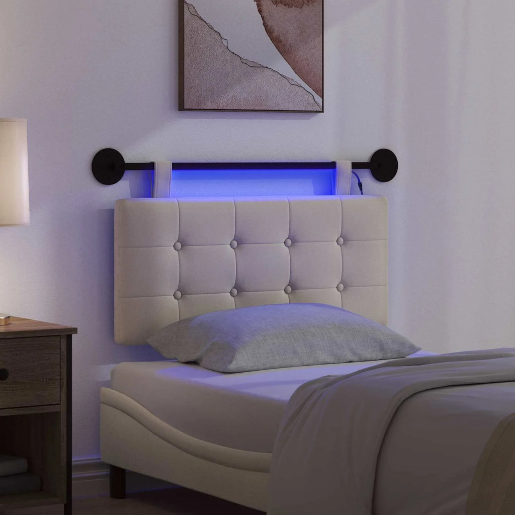 Testiera sospesa Con luce LED Crema Tessuto 3424352