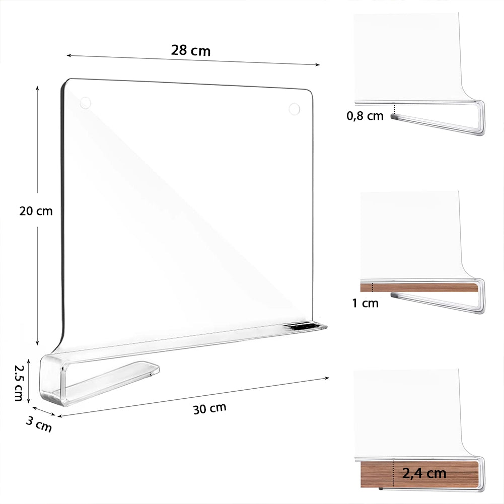 8 x Divisori Acrilico Trasparente Mensole Organizer Armadio Separatori x Scaffali