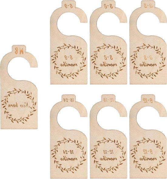 Divisori di Età per Armadi per Bambini in Legno - Set di 7 - Da Nuovo Nato a 24 Mesi - Organizzatori di Closet per Bambini - Etichette di Età per Armadi per Bambini