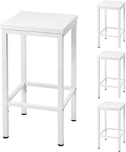 Set di 4 Sgabelli da Bar Industriali con Poggiapiedi, Sgabelli da Cucina senza Schienale, Sedie Alte per Penisola Cucina, Sedile in Truciolato e Telaio in Metallo, 33x33x65cm, bianco, 1058BY-4