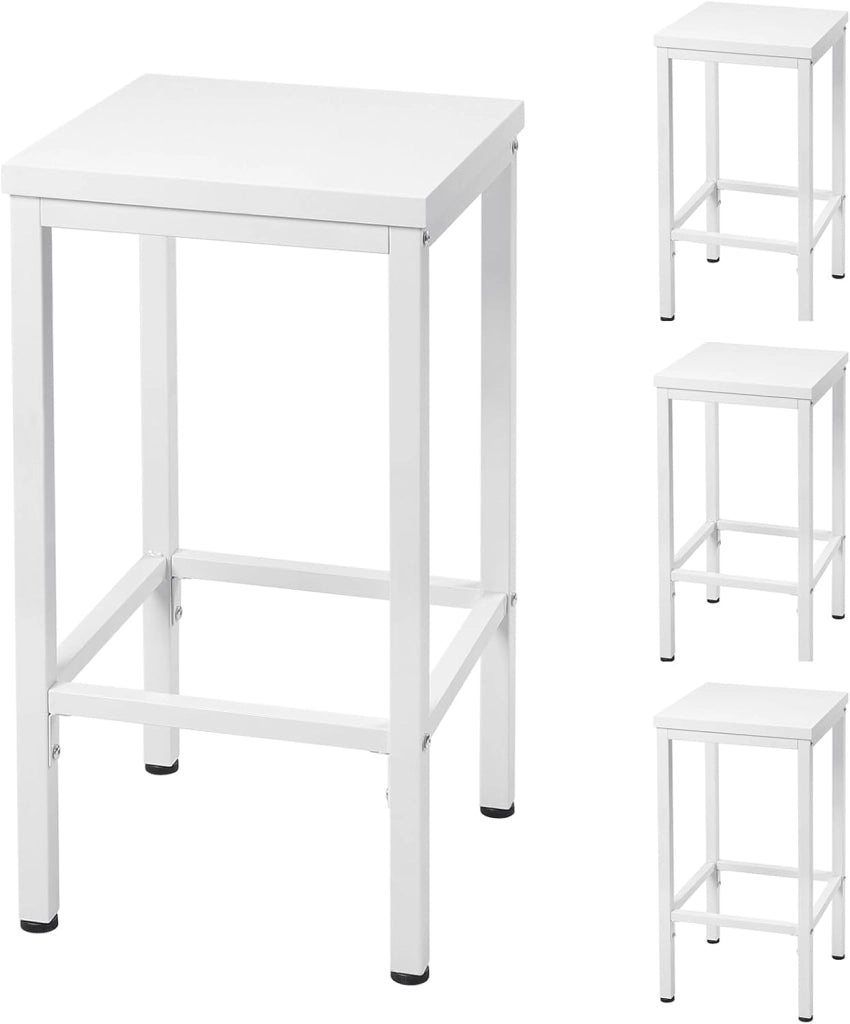 Set di 4 Sgabelli da Bar Industriali con Poggiapiedi, Sgabelli da Cucina senza Schienale, Sedie Alte per Penisola Cucina, Sedile in Truciolato e Telaio in Metallo, 33x33x65cm, bianco, 1058BY-4
