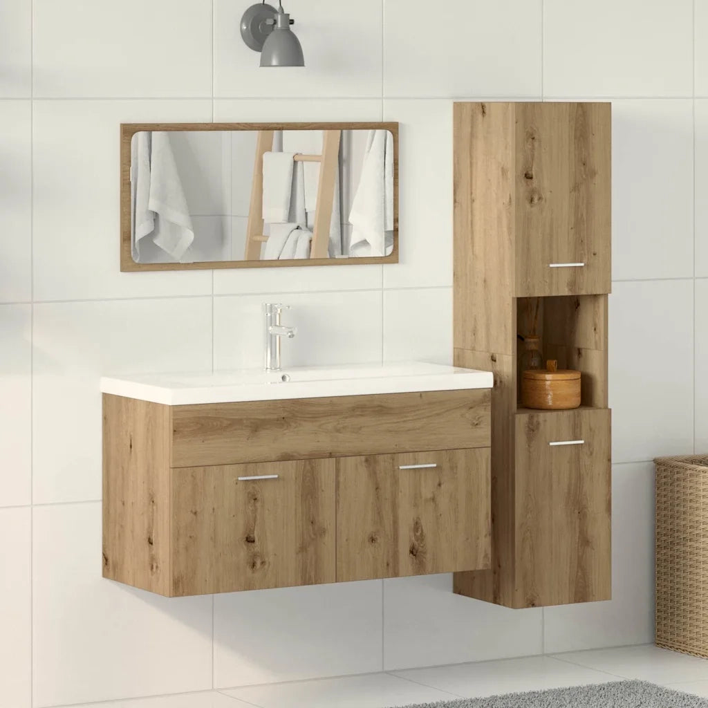 Set Mobili da Bagno | Armadio da bagno 3 pz Rovere Artigianale Legno Multistrato