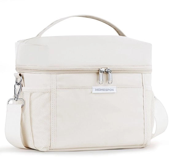 Tas Isolante Opvougbare 15L per Viaggi, Picnic, Ufficio & Viaggi con Maniglia e Porta Termica (Beige L)
