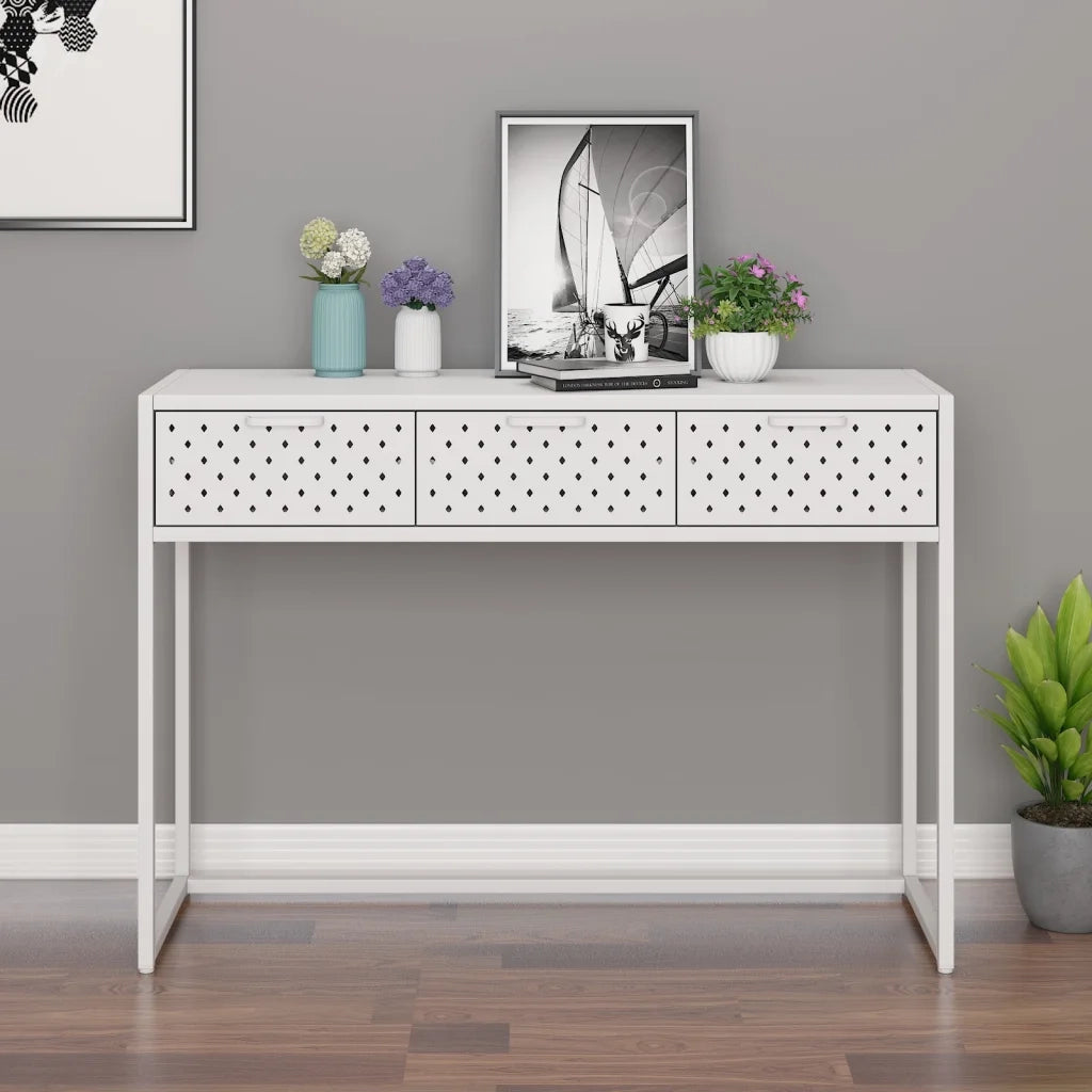 Tavolo Consolle Bianco 106x35x75 cm in Acciaio