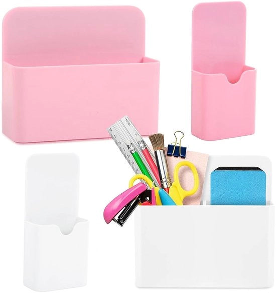 Penne magnetiche, 4 contenitori per penne, magnetici, penne per whiteboard, accessori, contenitore per penne, magnetici, penne con marchio regolabile per scuola, ufficio, frigorifero, bianco, rosa