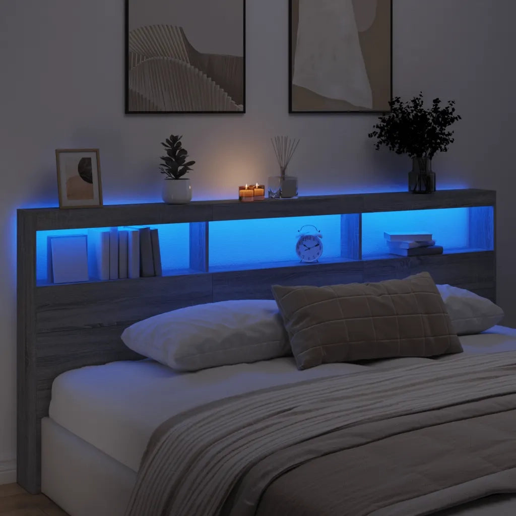 Testiera con Contenitore a LED Grigio Sonoma 220x17x102 cm 839229