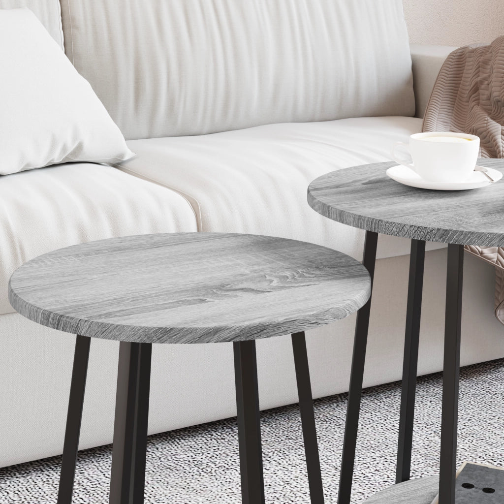 Tavolino  2 pz Grigio Sonoma in Legno Ingegnerizzato e Metallo