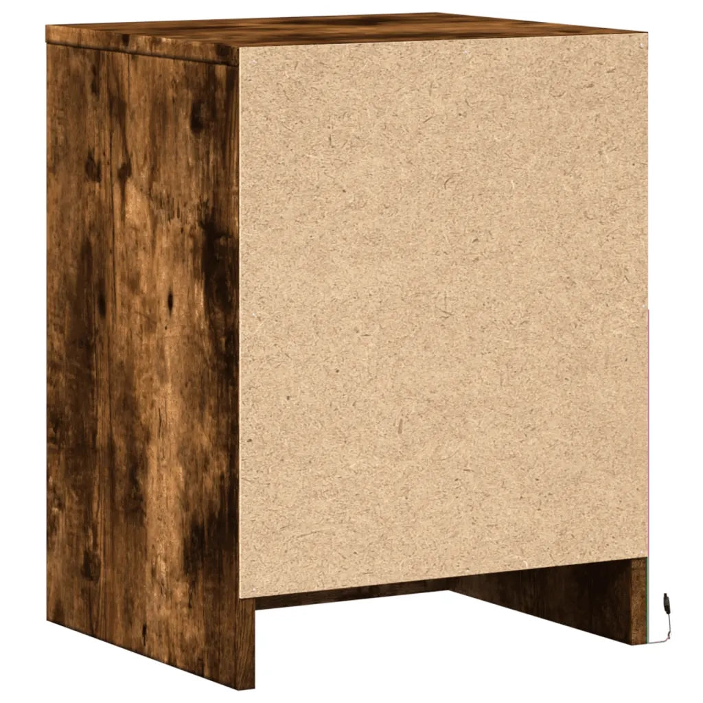 Comodino con Luci LED Rovere Fumo in Legno Multistrato