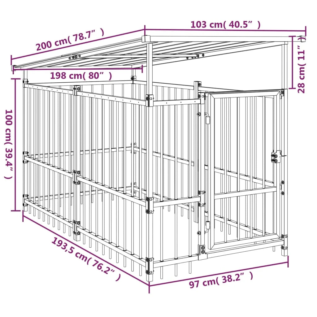 Cuccia gabbia per animali da esterno pac con tetto per cani in acciaio 1,88 m² nero 02_0041730