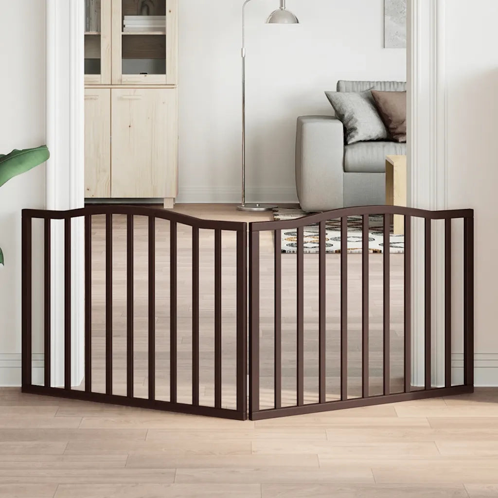 Cancello Cani Pieghevole 2 Pannelli Marrone 160cm Legno Pioppo 352232