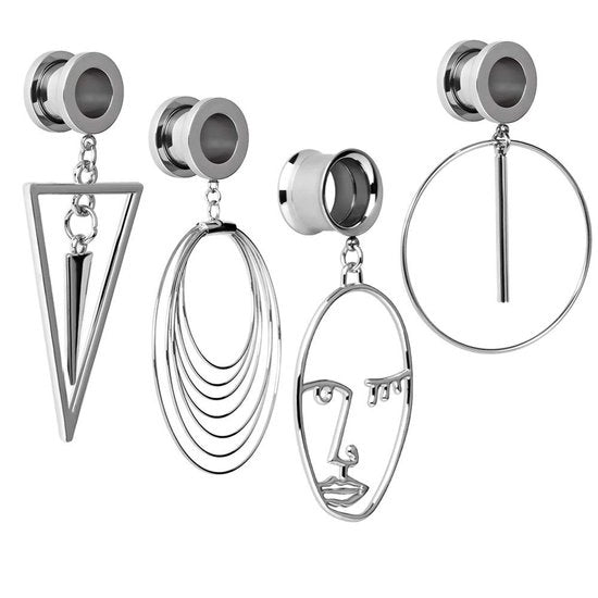 Set di Orecchini 8 Pezzi - Acciaio Inossidabile - Plugs/Tunnels a Pendente - Comfortevole - Regalo per Signore/Signore - Dimensioni Variabili 6-25 mm - Orecchini Per Orecchie