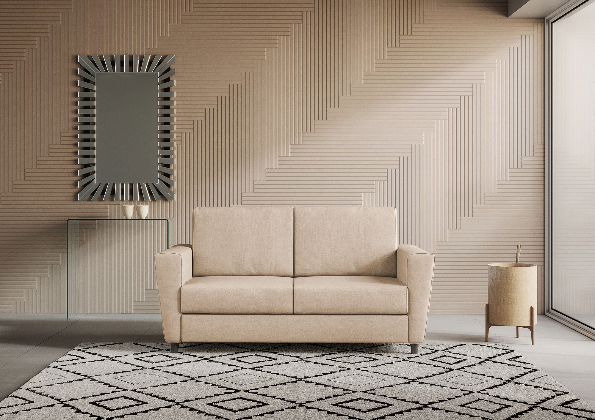 Divano 2 Posti 152x85x85 cm Yasel in Tessuto Beige