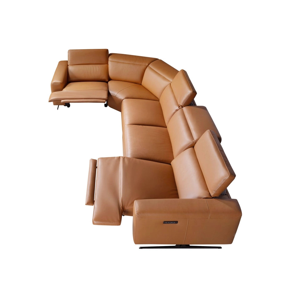 Divano angolare relax modulare in pelle marrone