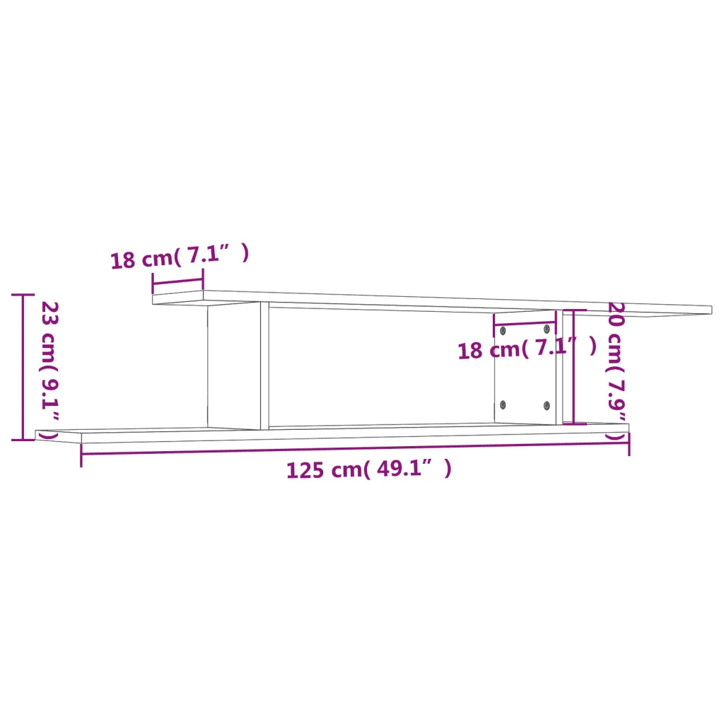 Scaffale TV Parete-Mensole a Muro Grigio Cemento 125x18x23cm Legno Multistrato