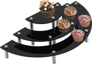 Triplo Nivello Stand a Cielo Aperto Nero per Torta e Dessert in Vetro Acrillo - Stand per Decorazione di Festa - Forma a Mezzaluna per Gioielli di Cucina.