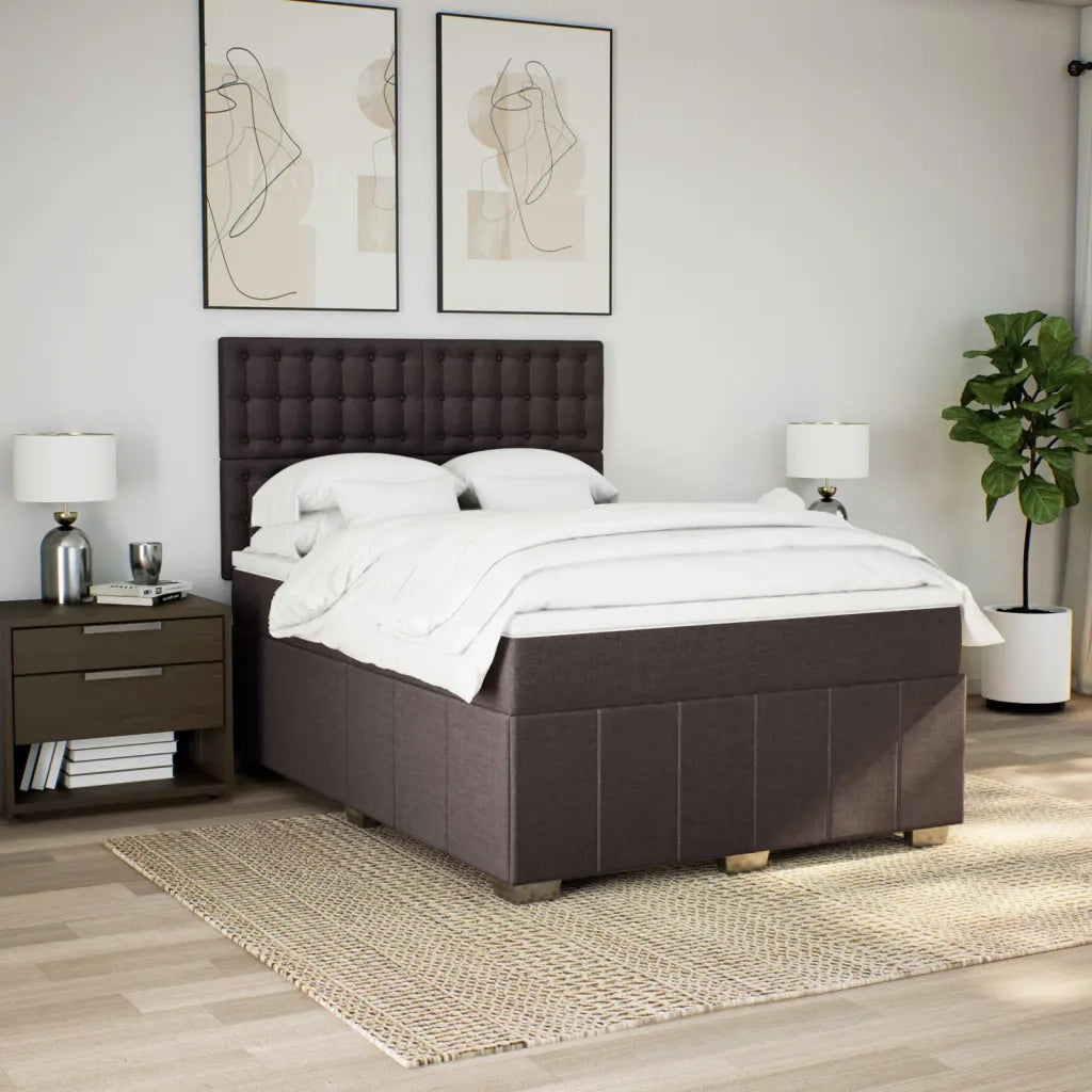 Giroletto a Molle con Materasso Marrone Scuro 140x200cm Tessuto