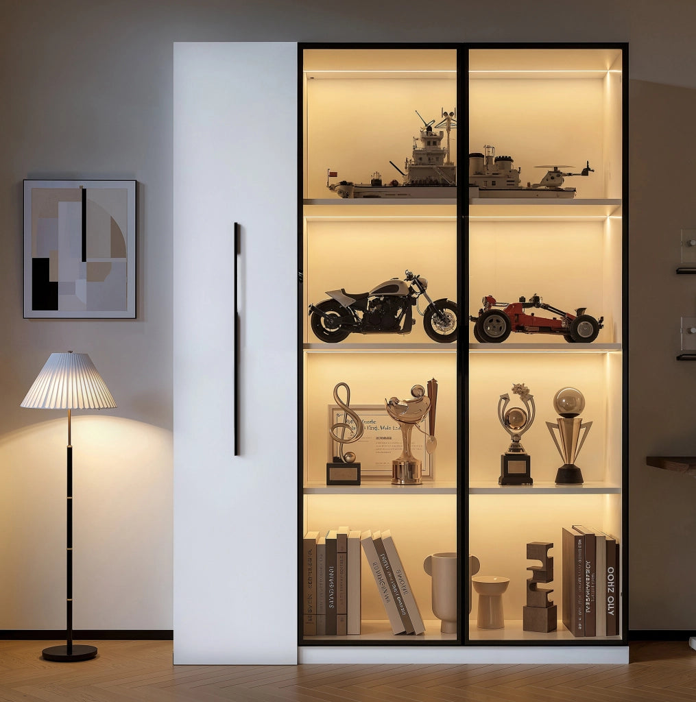 Vetrina LED in MDF con vano laterale, 110,5 × 35 × 160 cm