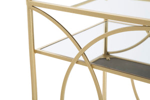 Carrello Infinity 80x40x80 cm in Ferro MDF e Specchio Oro