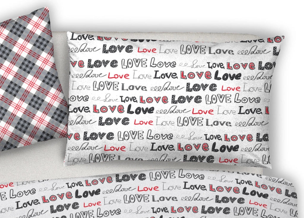 Copripiumino Sacco Piumone Pensieri Delicati 100% Cotone Disegno Love Love - Singolo - Grigio