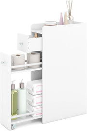 Mobiletto Bagno Salvaspazio, Stretto, 18x40x70cm, con Cassetto, Porta Carta Igienica, Scaffale Scorrevole con Ruote, Armadietto Bagno, Carrello, Piccolo, Moderno, in Legno (grigio)