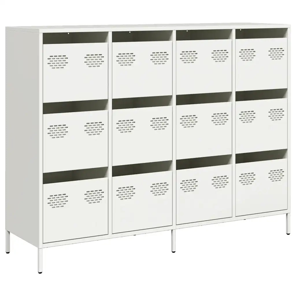 Credenza Bianca 135x39x103,5 cm in Acciaio Laminato a Freddo