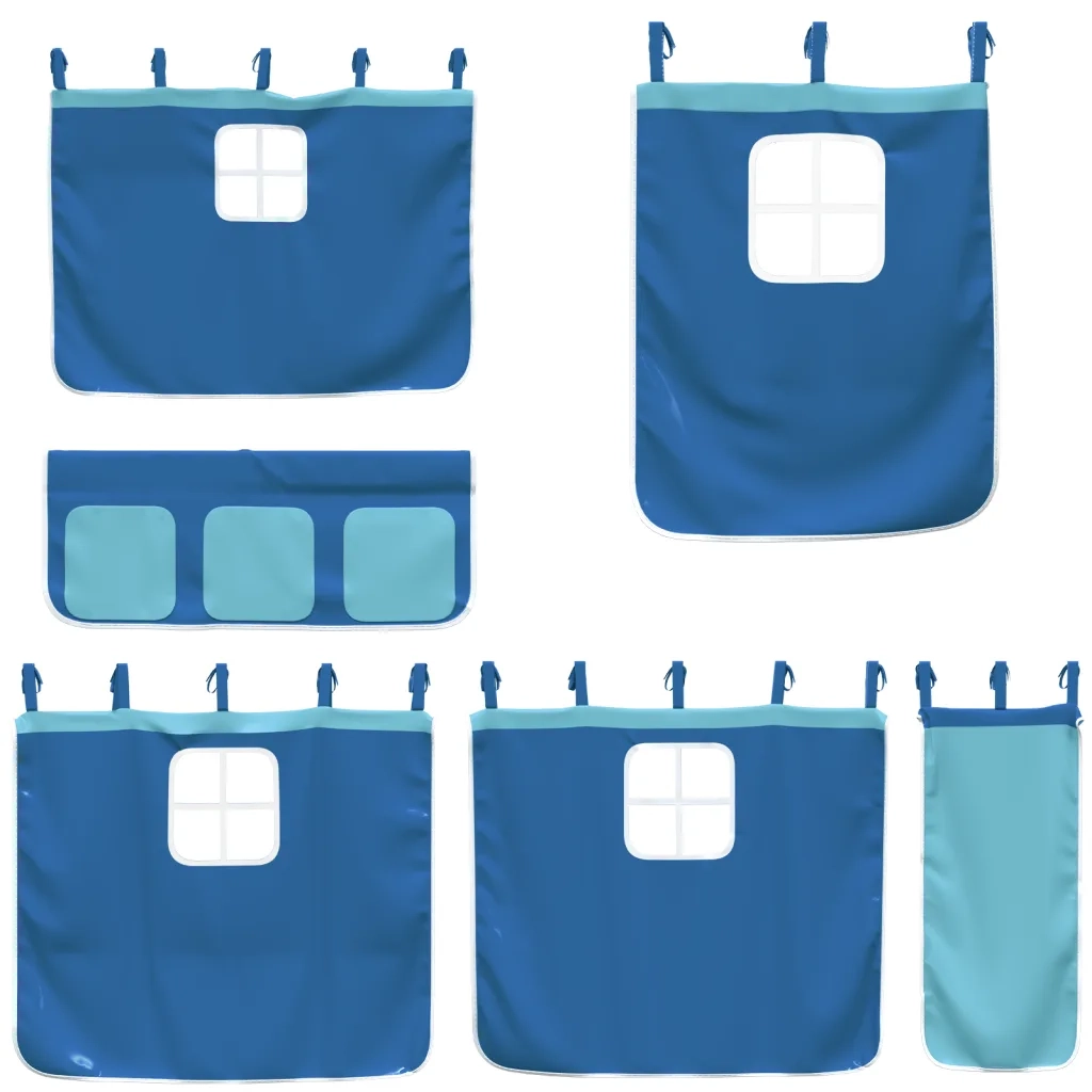 Letto a Soppalco con Tende Bambini | Letto Infantile | Lettino Blu 80x200 cm Massello Pino