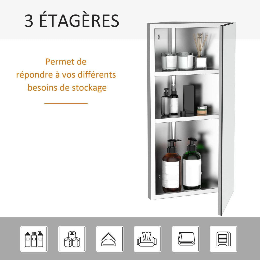 Armadietto Specchio Angolare Sospeso Bagno 2 Ripiani ¨C Minimal ¨C Acciaio Inox 30x18.4x60 cm