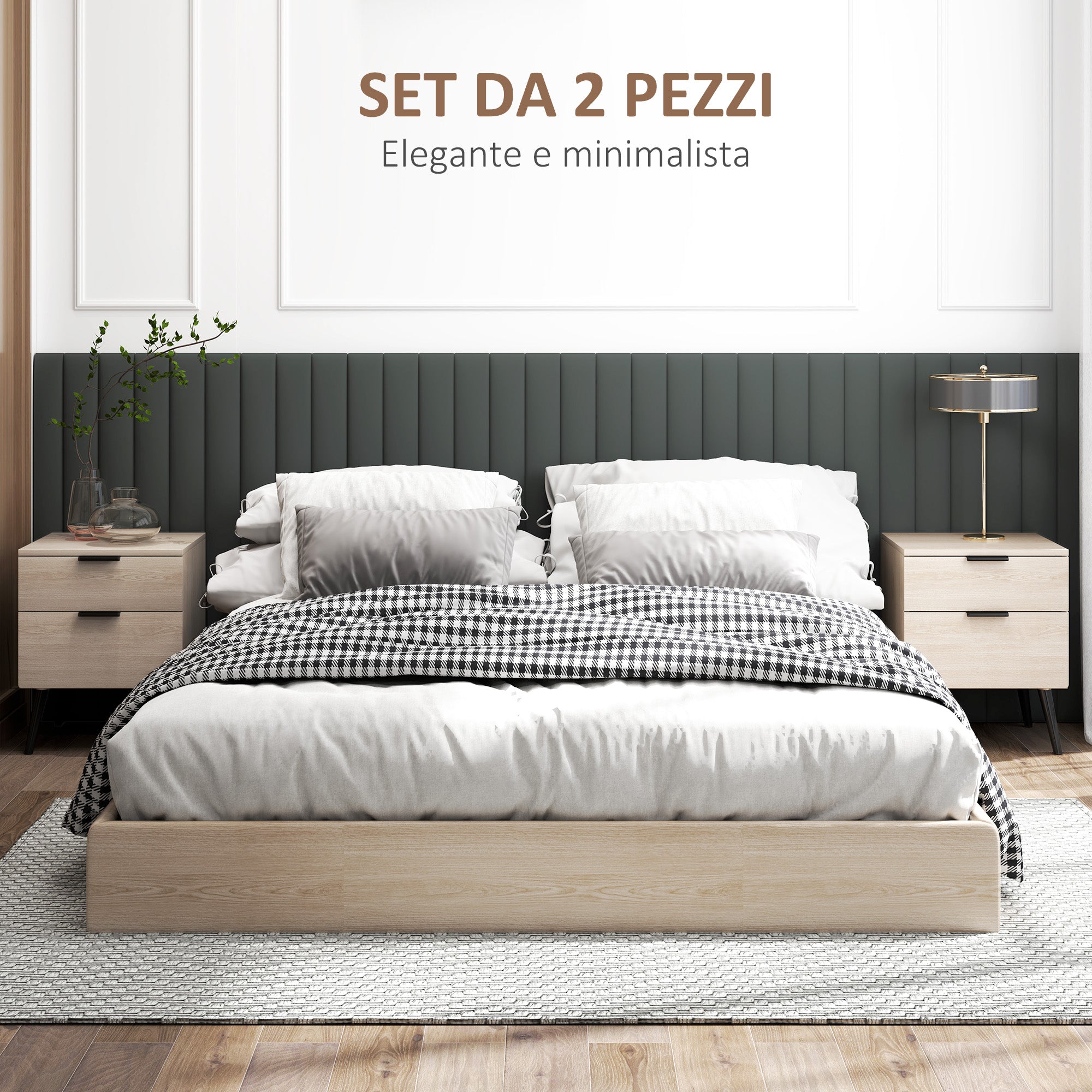 Set 2 Comodini Stile Nordico 40x40x50 cm con Cassetti in Legno Rovere