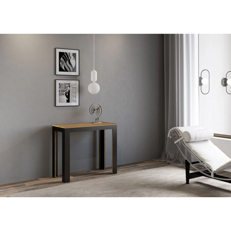 Consolle allungabile 90x40/196 cm Linea Small Evolution telaio Antracite - Quercia Natura
