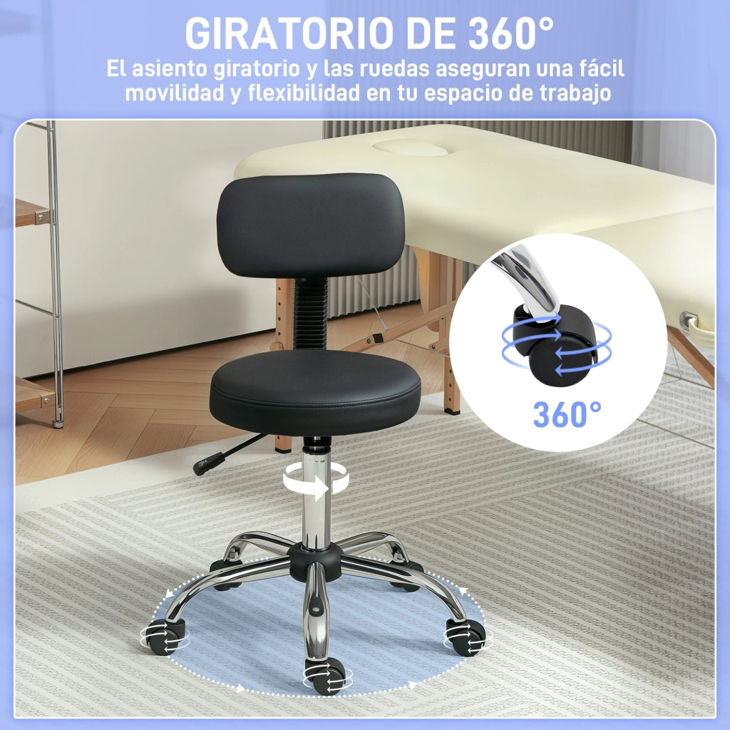 Sgabello Girevole con Schienale e Ruote ¨C zephmum ¨C Grigio 46x51x78-93 cm