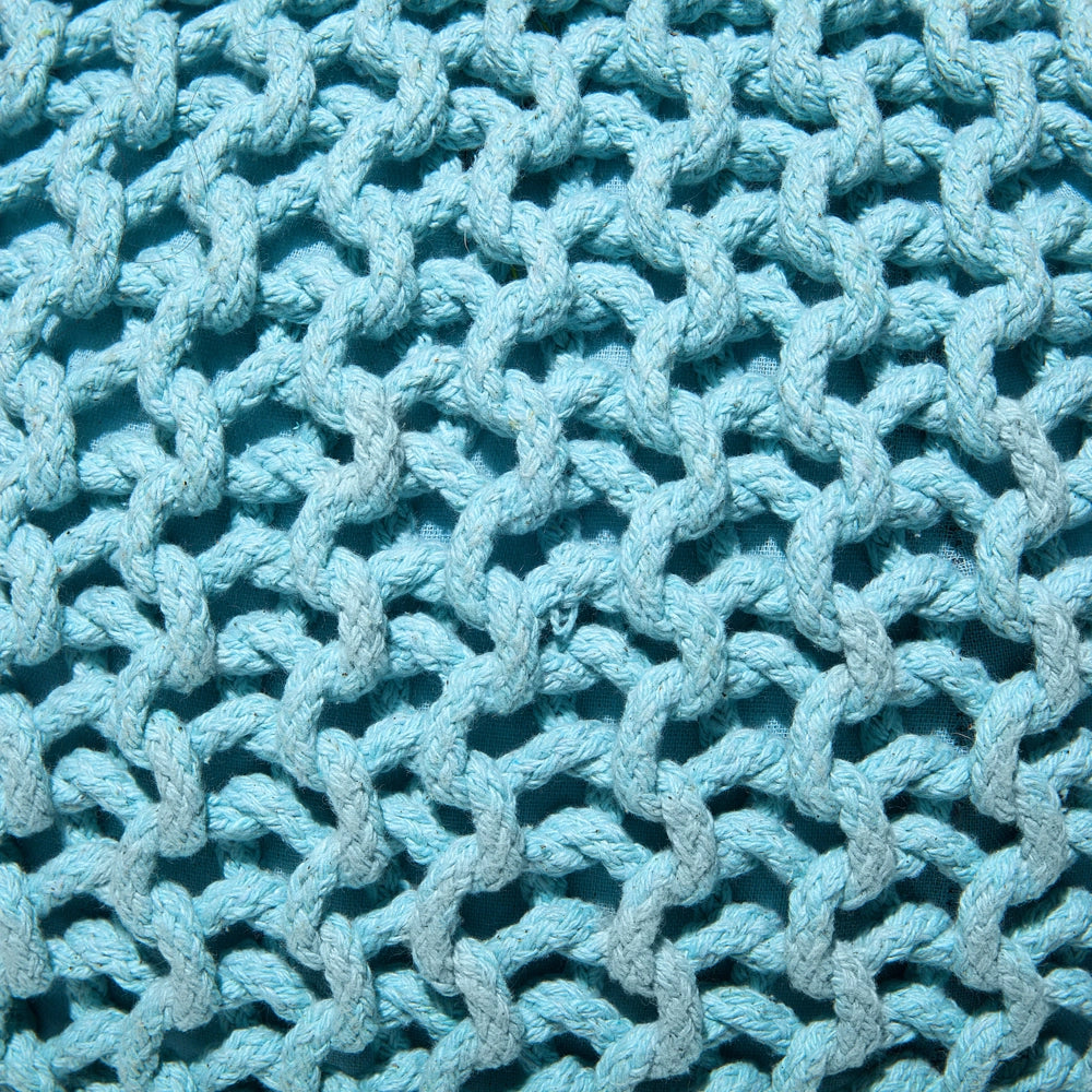 Pouf ottomana azzurro in cotone lavorato a maglia perline EPS riempimento rotondo piccolo poggiapiedi 40 x 25 cm
